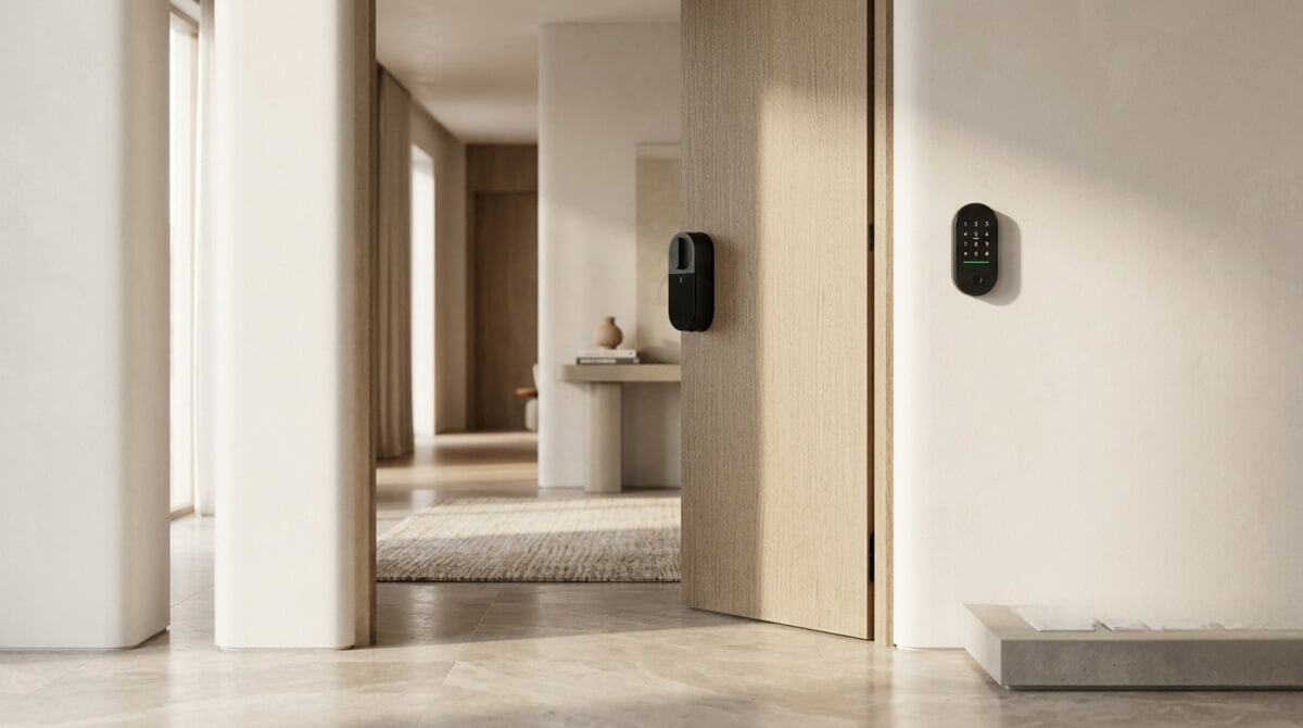 Photo design style apple une belle porte moderne avec une serrure connectée Diversihub