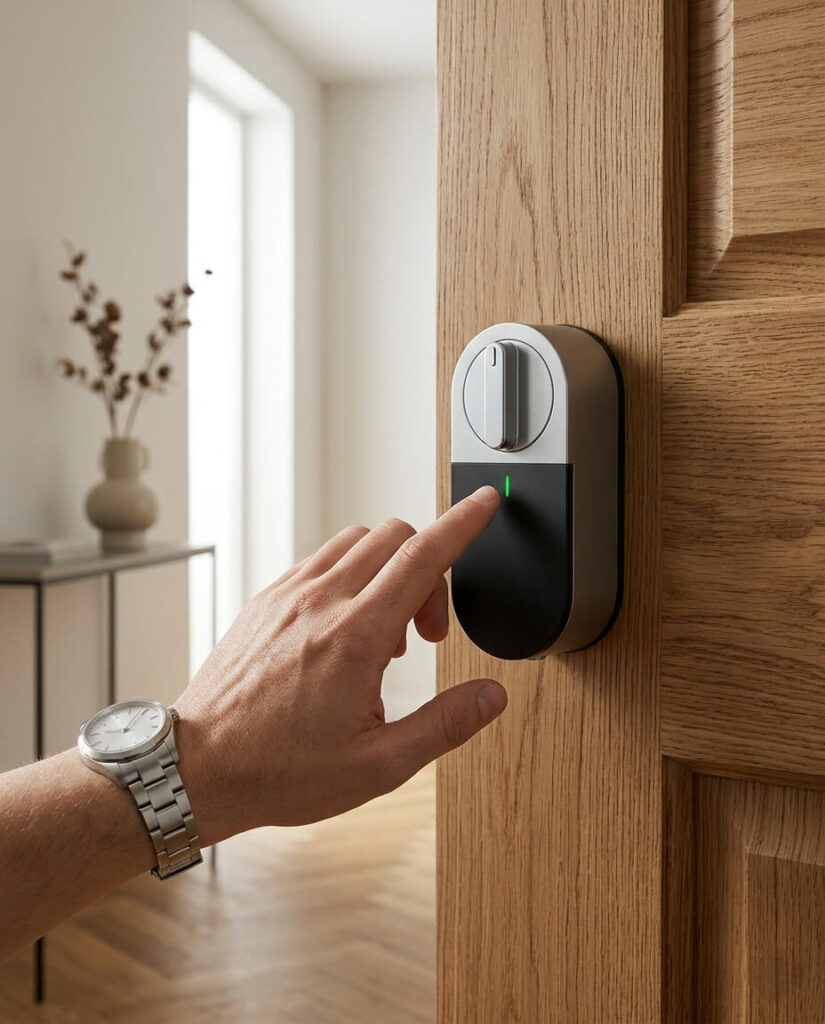 T31 Serrure connectée fixé dans une porte moderne