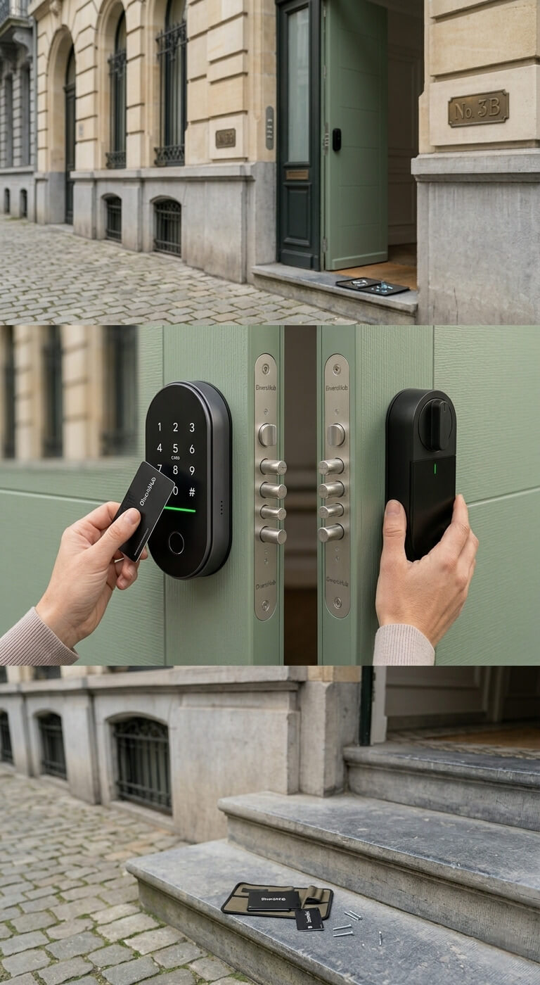 le keypad K6 installe a l'exterieur de la porte qui permet d'ouvrir la serrure connectée T31 rétrofit
