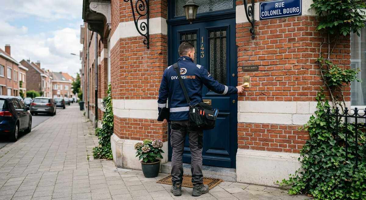 Installateur serrure connecté sonne chez un client pour installer une serrure connectée DiversiHub