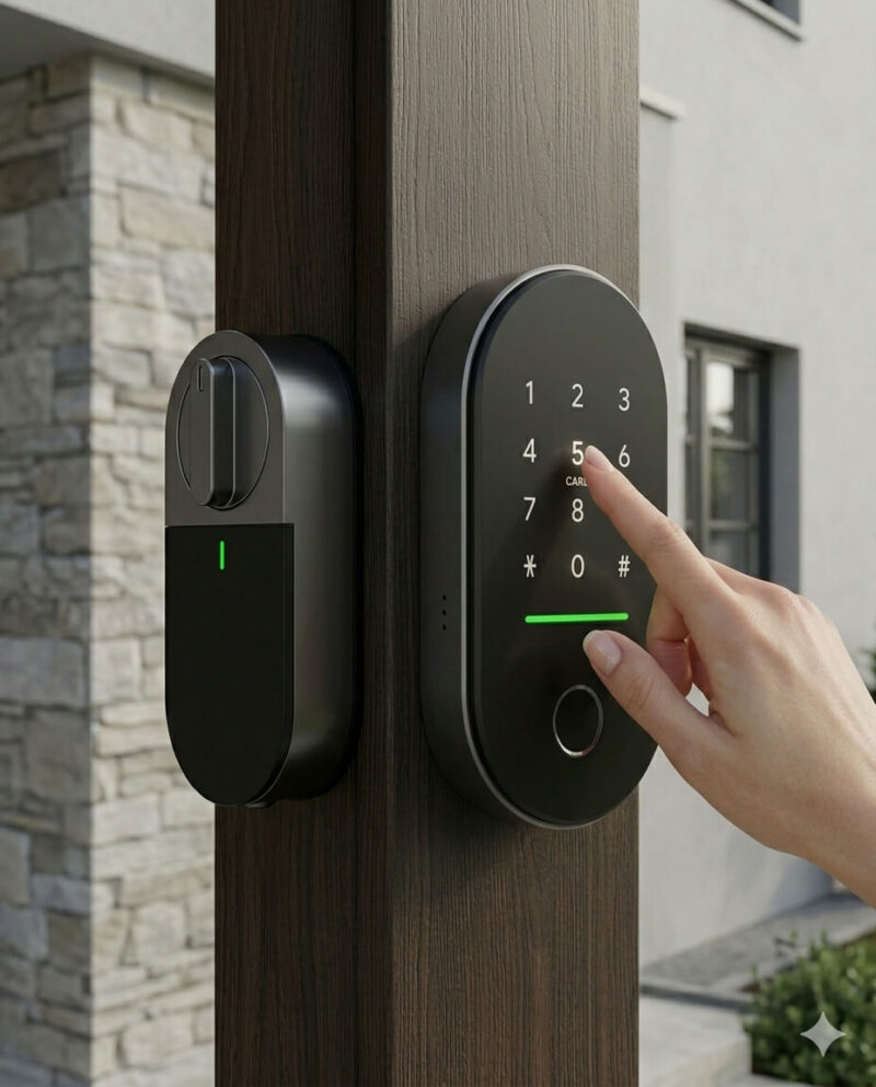 K6 Keypad installé sur une porte a l'extérieur ouverture avec une main par empreinte digitale