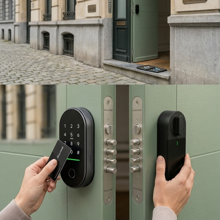 Illustration du Keypad qui ouvre une porte blindée avec une serrure connectée T31
