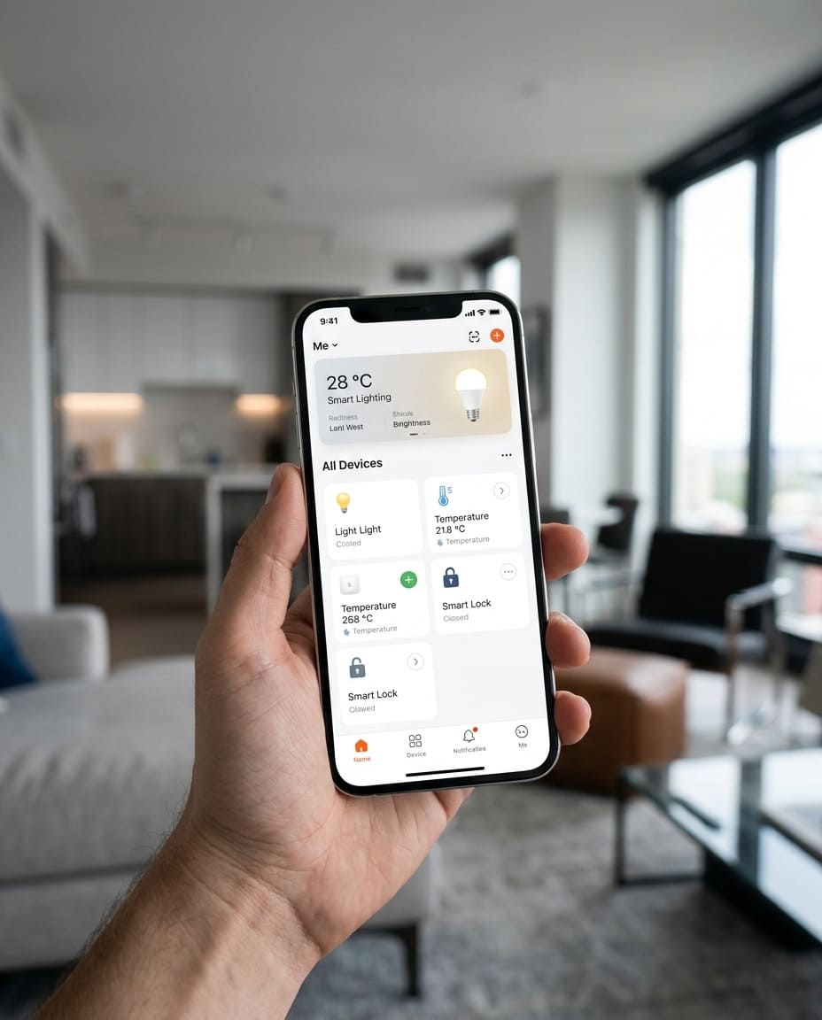 x Smartphone a la main avec application Tuya pour serrure connectée