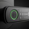 Gros plan fond noir empreinte digitale de smart lock Diversihub