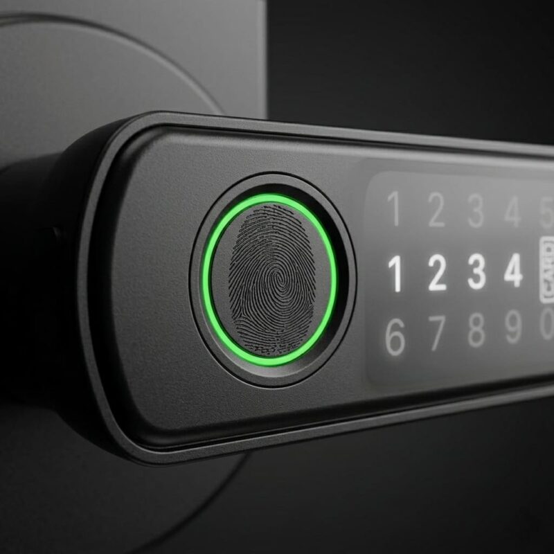 Gros plan fond noir empreinte digitale de smart lock Diversihub