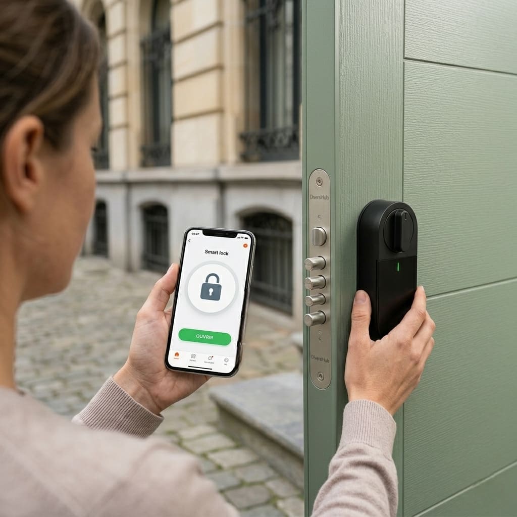 Ouverture d’une serrure connectée DiversiHub via smartphone