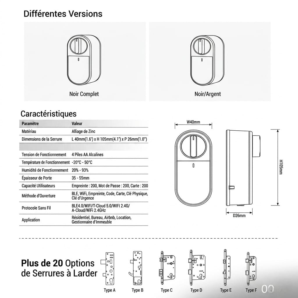 Fiche technique de la serrure connectée T31 DiversiHub – dimensions et caractéristiques