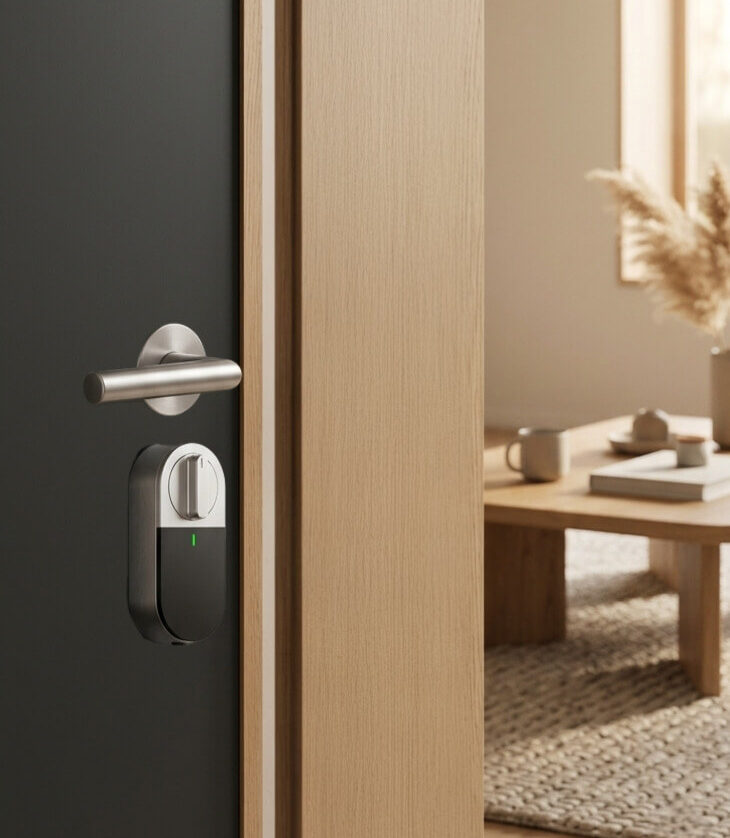 Serrure connectée DiversiHub installée sur une porte intérieure moderne