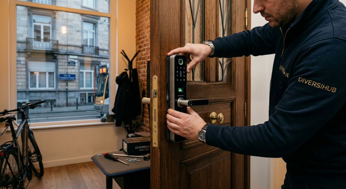 Installation d’une serrure connectée DiversiHub par un technicien