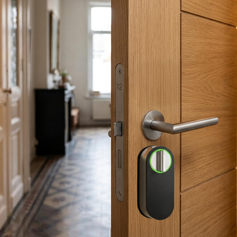 Serrure connectée T31 DiversiHub installée sur une porte d’entrée
