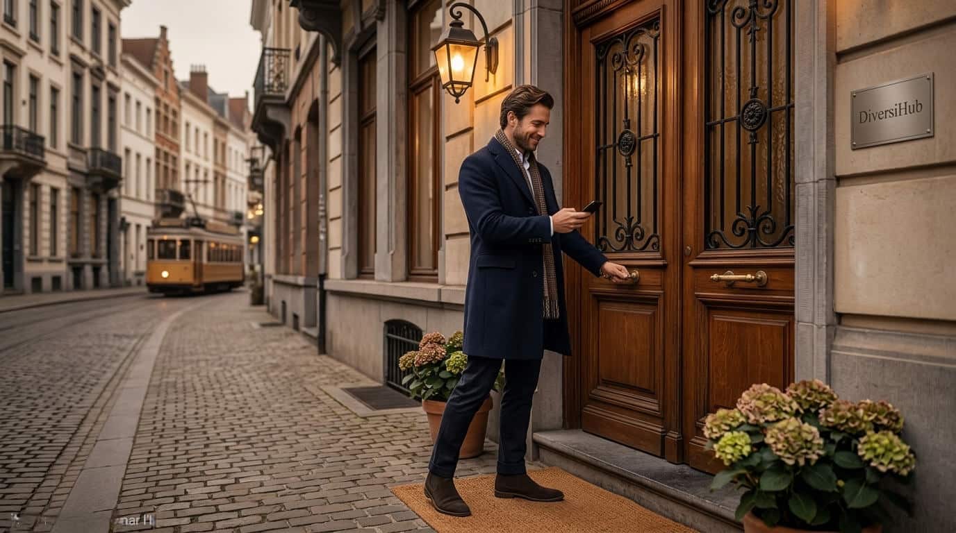 Serrure connectée sans abonnement installée sur une porte d’entrée – DiversiHub