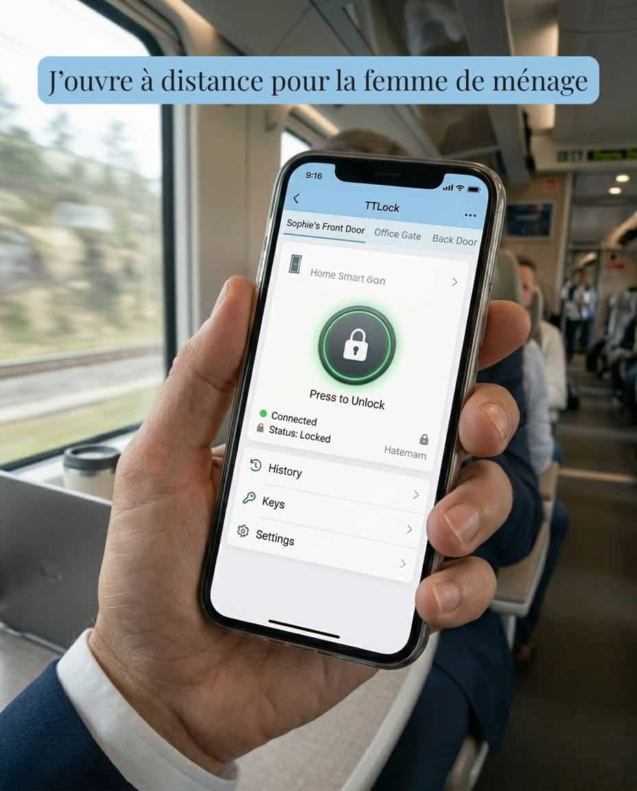 contrôle a distance avec un smartphone pour ouvrir une serrure connectée