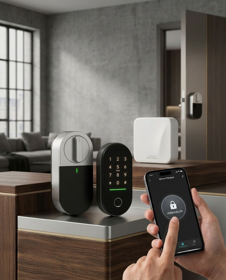 Serrure connectée installé dans un appartement connecté a un smartphone