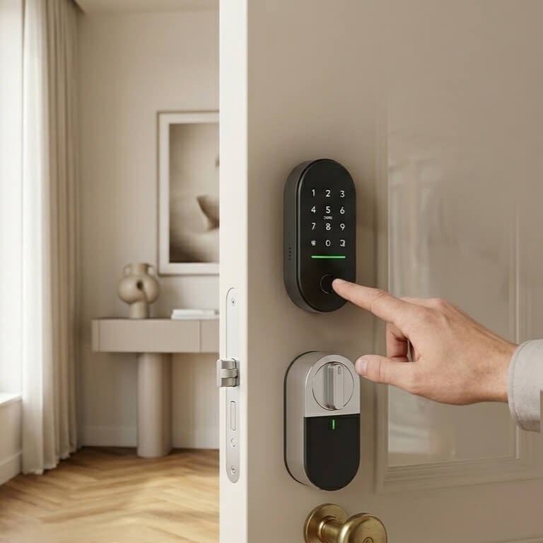 Accès intelligent sans clé grâce à une solution Smart Access installée sur une porte d’appartement en Belgique
