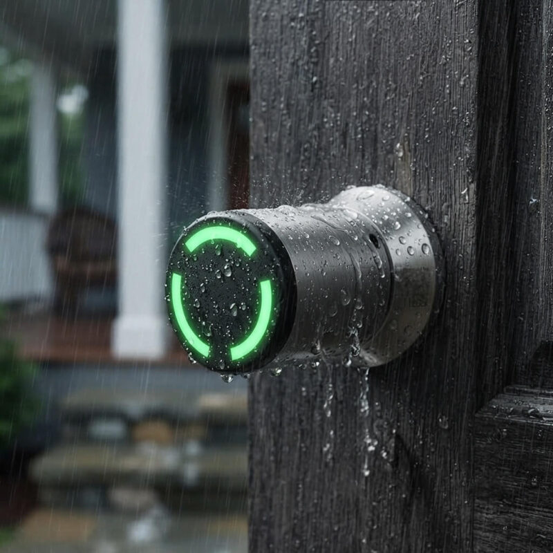 cylindre-connectee-ip65 (2) Cylindre connecté IP65 installé sur une porte d’entrée à l'extérieur résiste à la pluie, Smart Access DiversiHub