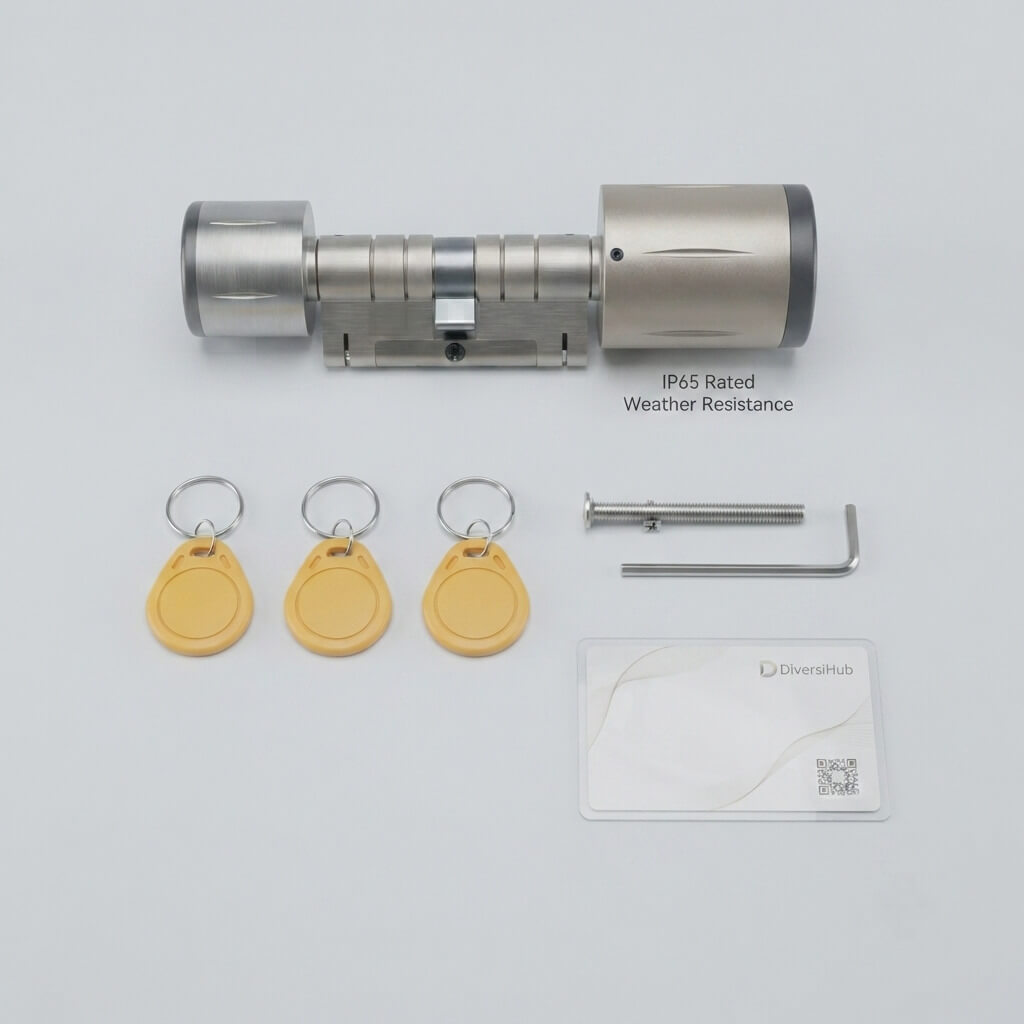 Contenu du pack du cylindre connecté IP65 — badges et accessoires
