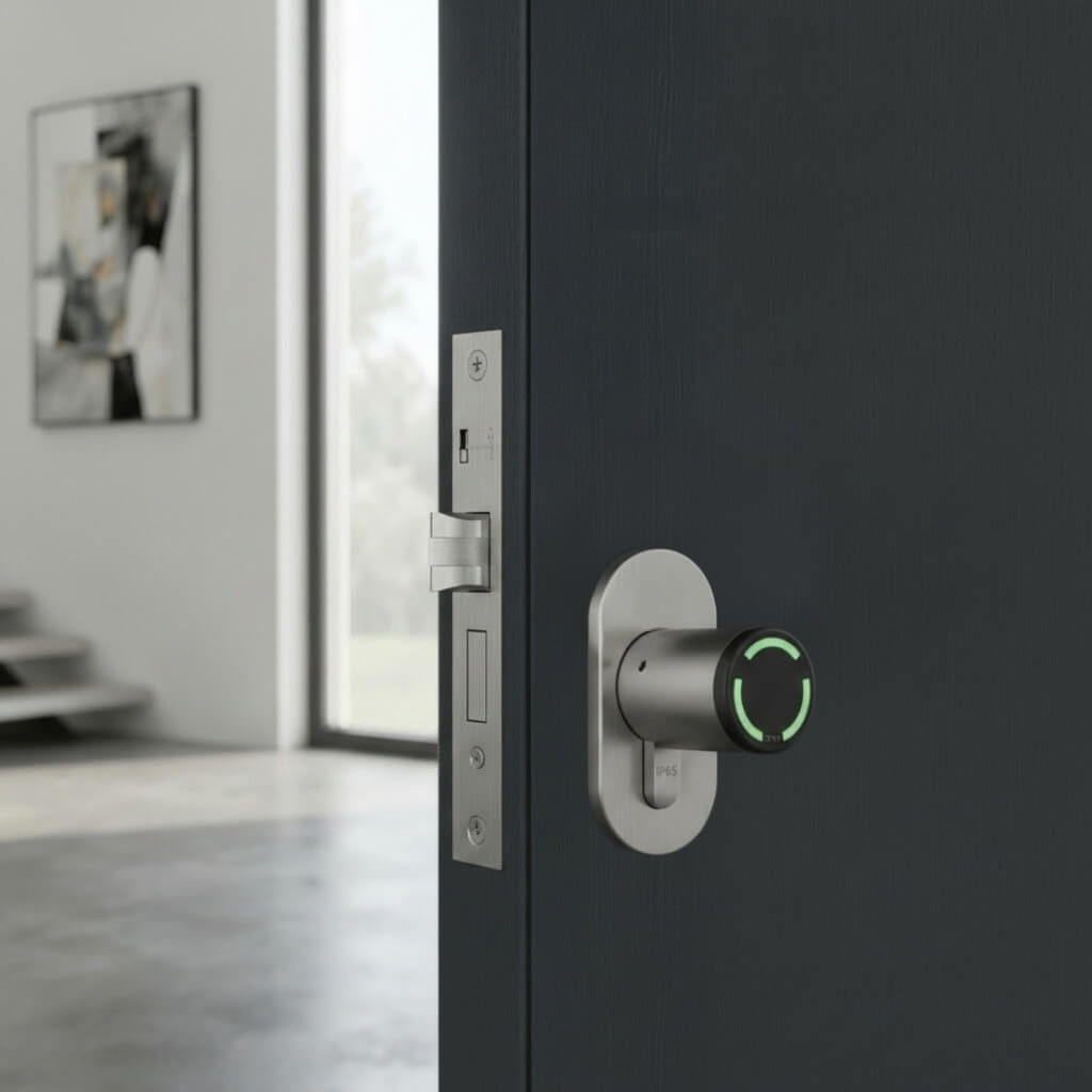 Cylindre connecté IP65 installé sur une porte d’entrée, Smart Access DiversiHub