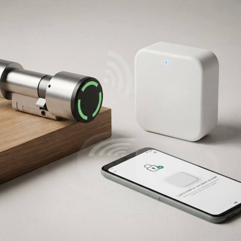 Passerelle TTLock WiFi avec cylindre connecté et smartphone
