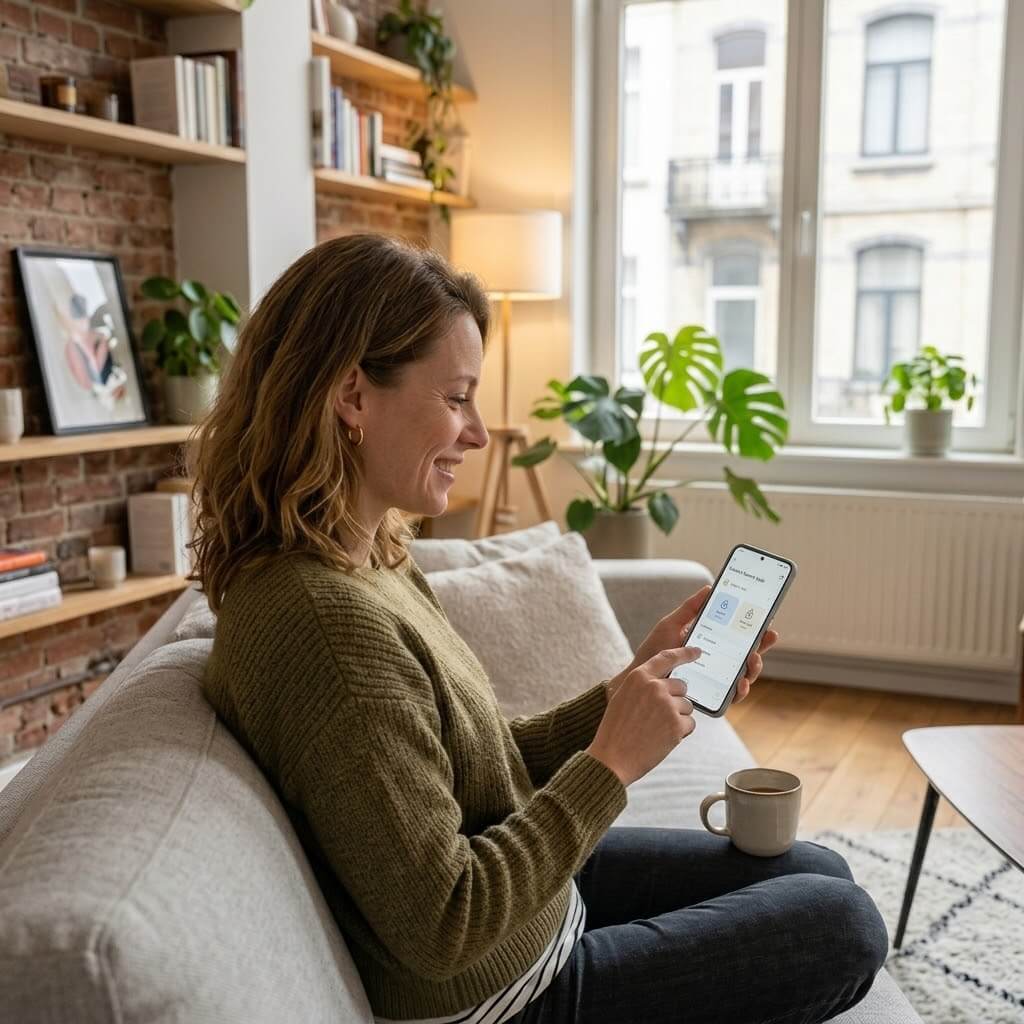 Une personne Qui garde le contrôle De sorcirures connectées. Depuis son smartphone