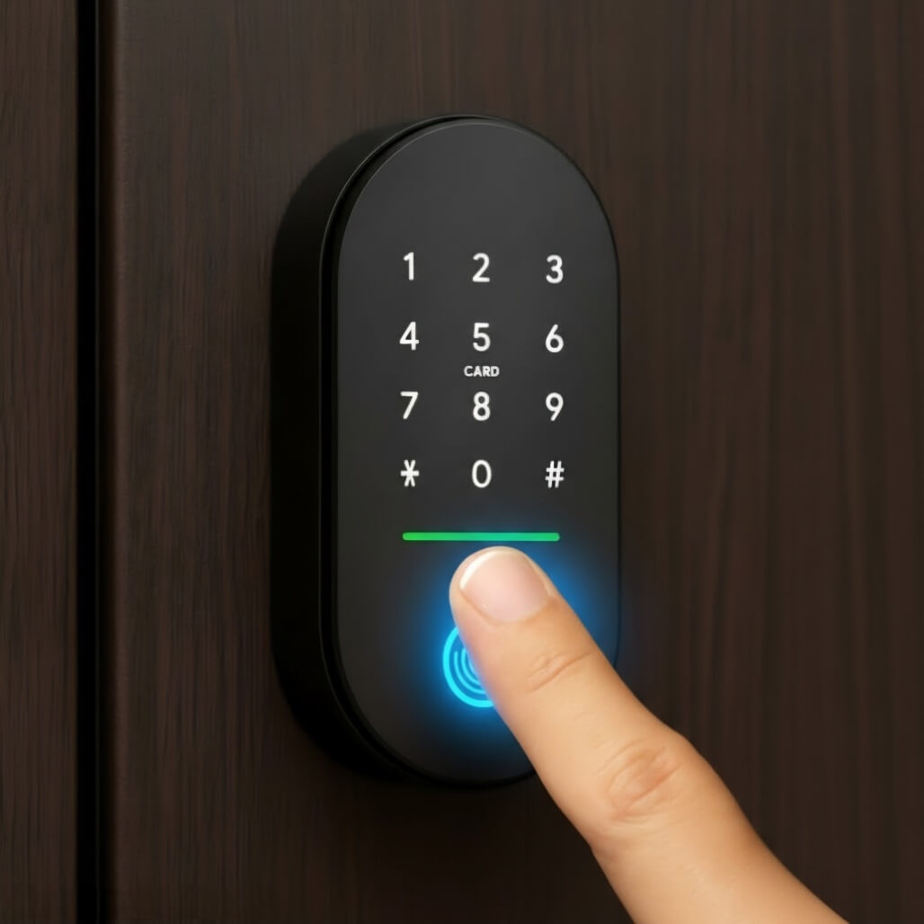 Lecteur d'empreinte digitale intégré à un clavier pour une serrure connectée