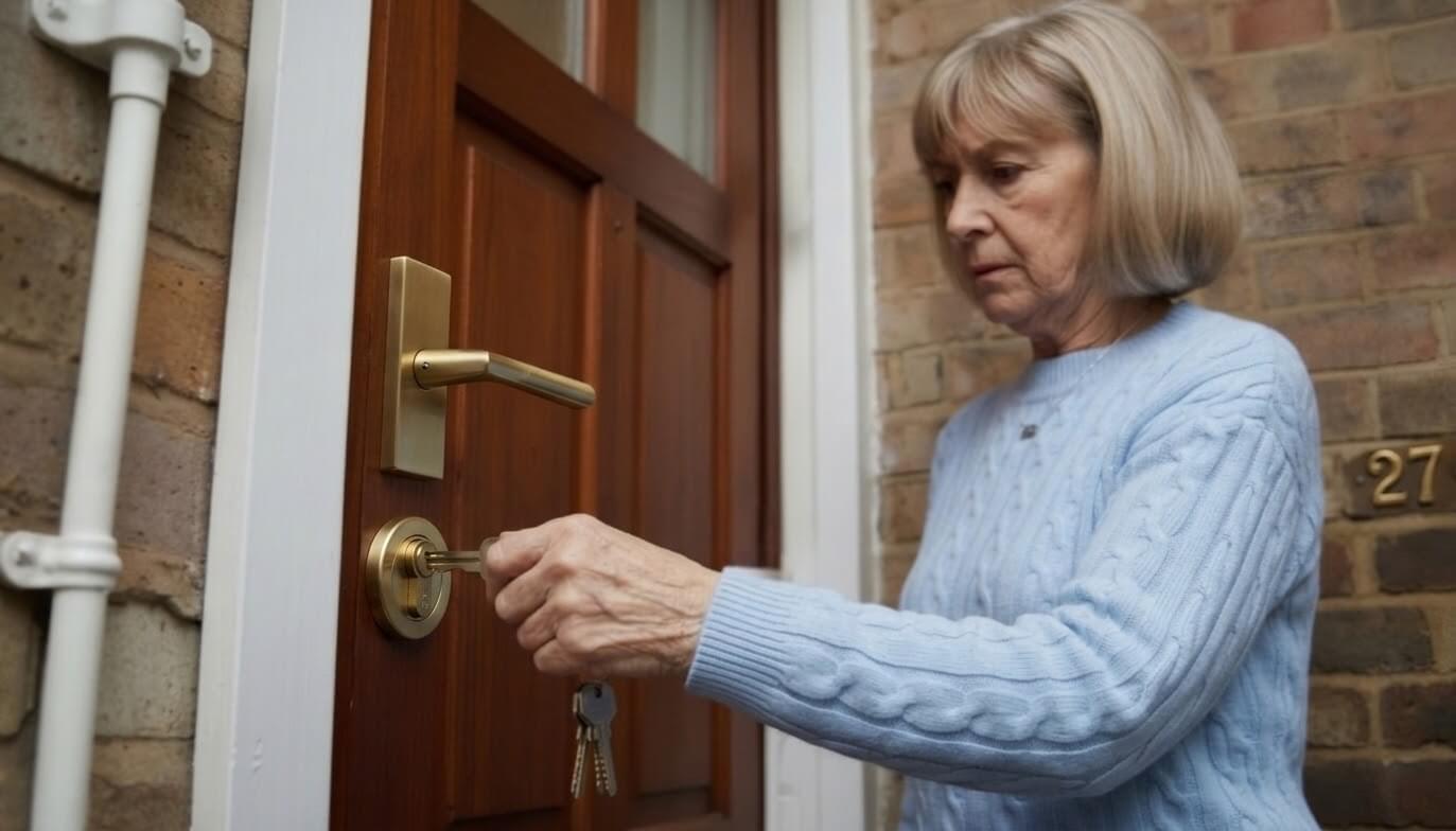 Personne âgée ouvrant la porte de son domicile avec ses clés