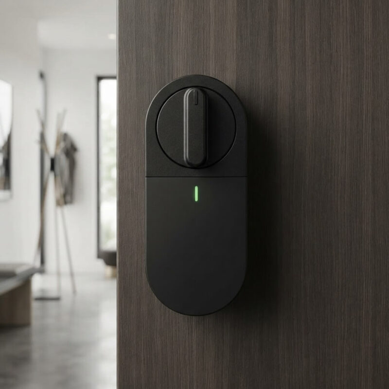 Serrure connectée T31 installée côté intérieur de la porte